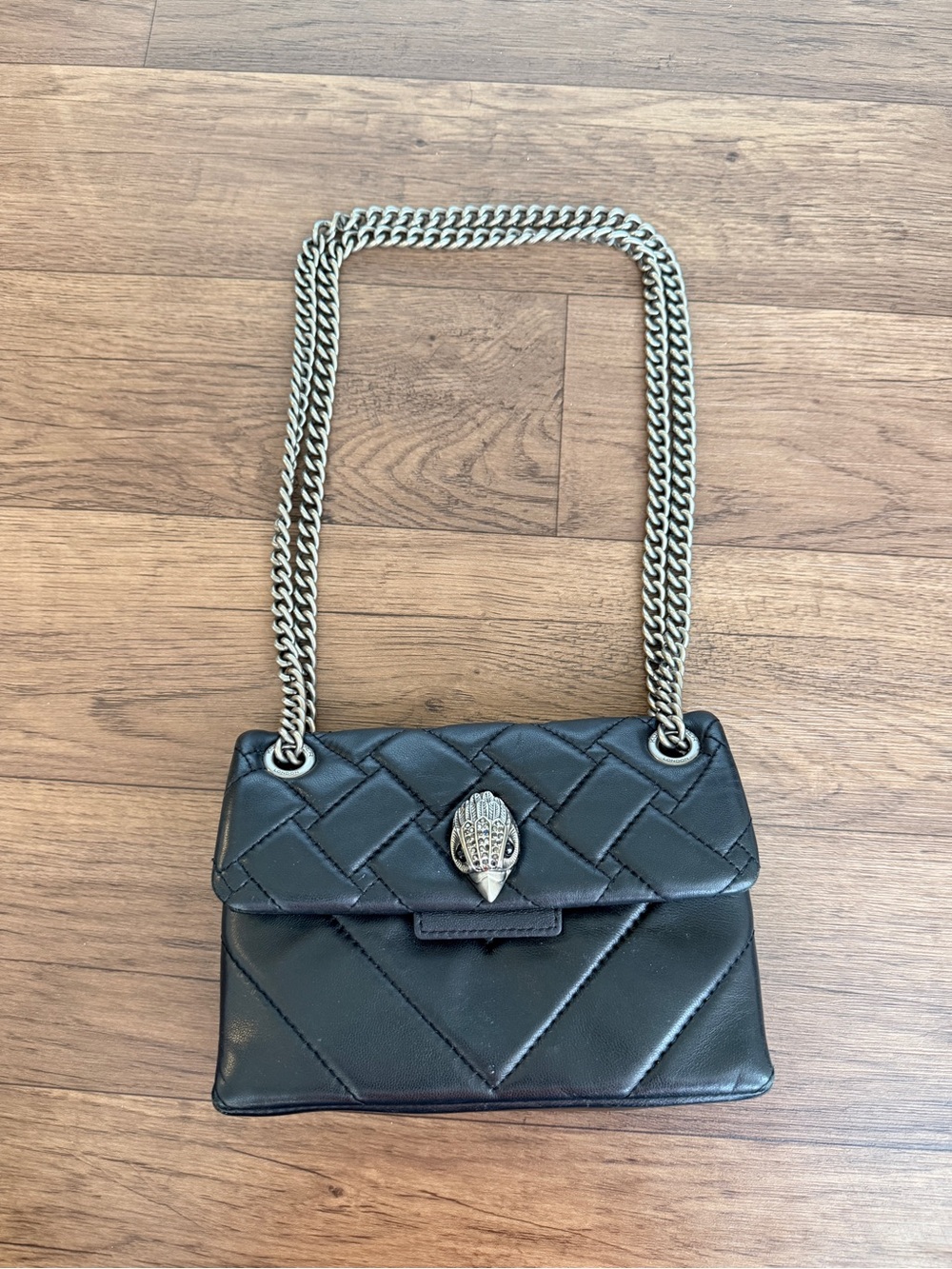 Kurt Geiger Black Quilted Leather Chain Crossbody with Silver Tone Clasp